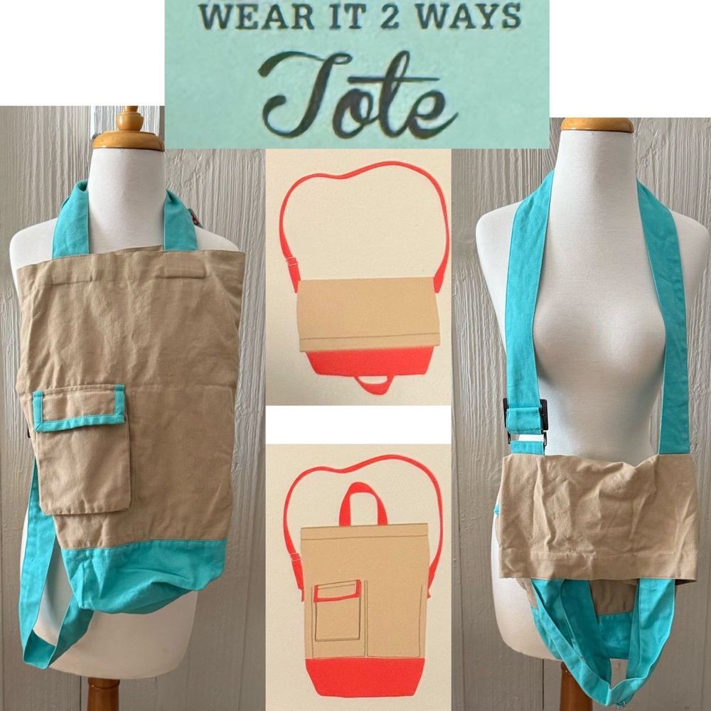 Wear It 2 Ways Tote Canvas with Blue Accents 100% Cotton NEW with Tags